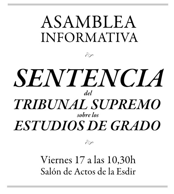 Asamblea informativa sobre la sentencia del Tribunal Supremo que modifica el decreto de los estudios de Grado
